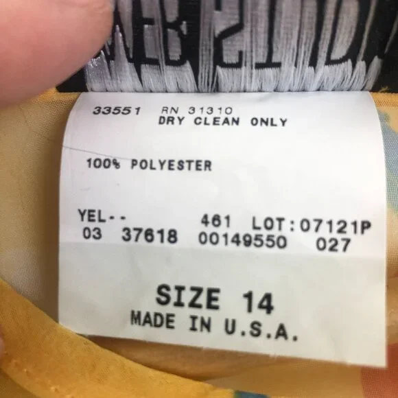 Vtg Byer Studio Women's Sheer Dress Size 14 Floral Print Yellow 3-Tiered Hem - Picture 12 of 12